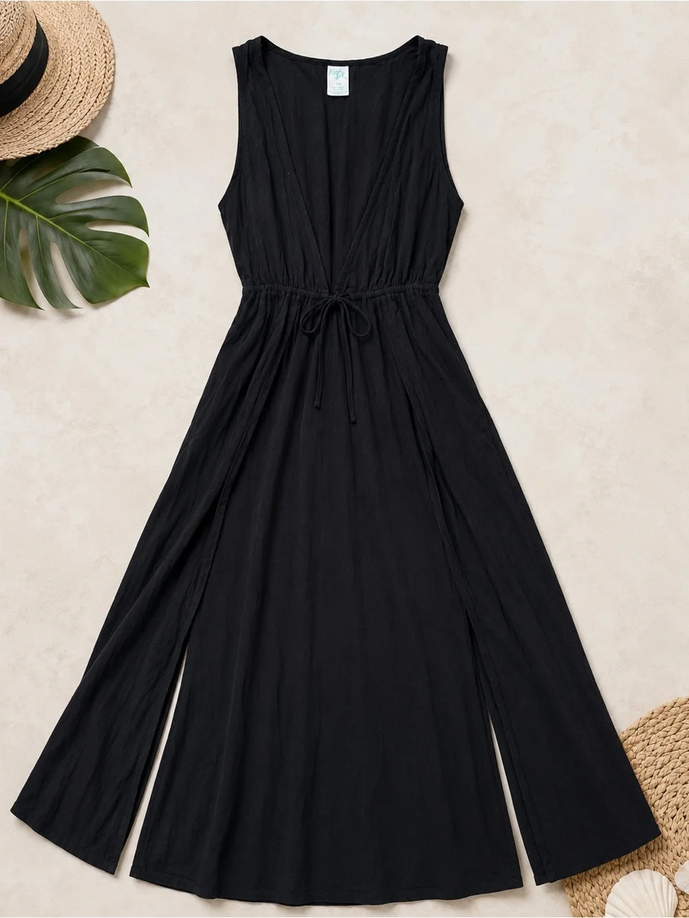Kona Sol Black Maxi Swim Cover‎ Up Dress S/M | Sheer Beach Resort Wear